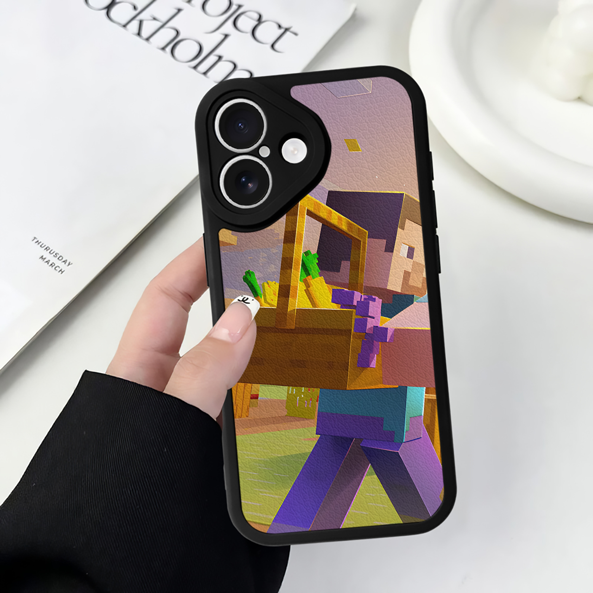 （画像用） マインクラフト ブロックの世界 Minecraft MC Block world 【iPhone 16シリーズ対応】シリコンスマホケース（レザー調） 材質：シリコン